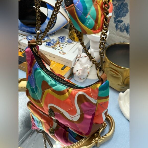 🆕 KURT GEIGER LONDON 🧿 NWOT Small Recycled Nylon Multi Crossbody Rainbow Swirl - Picture 5 of 13